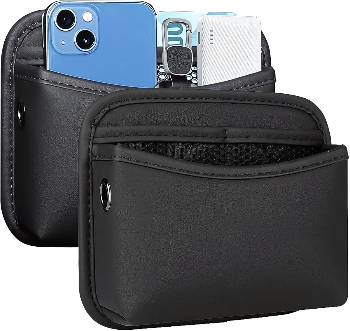 Black PU-Coated Polyester Center Console Side Pocket Organizer product photo