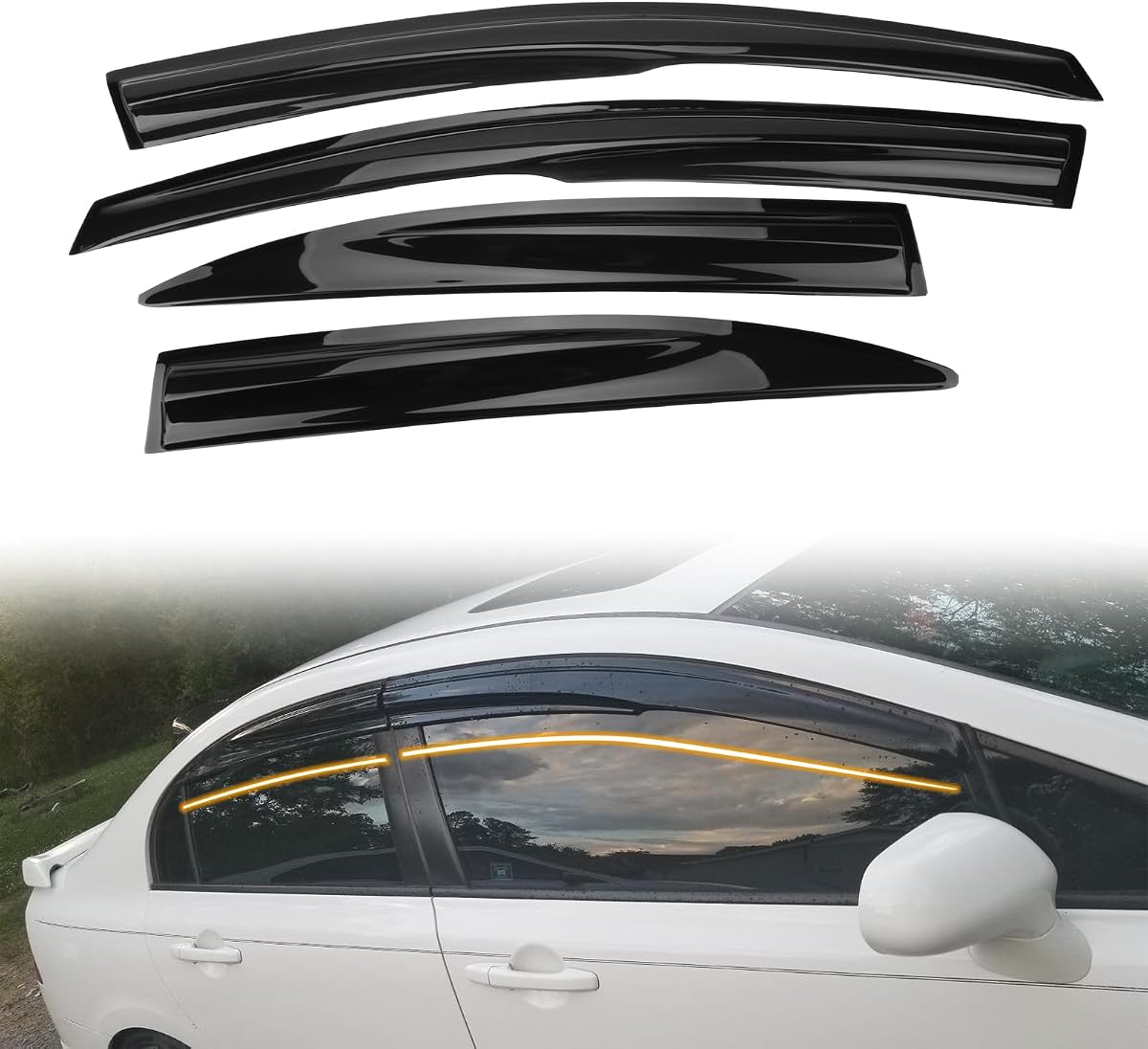 Smoke Tinted Tape-On Side Window Rain Guard 4-Piece Sedan Set product photo