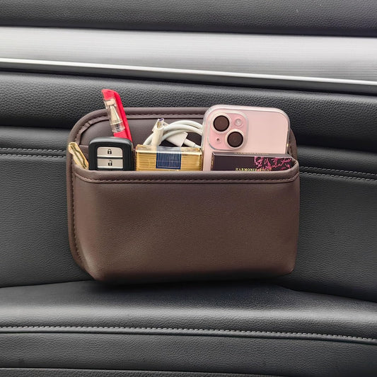 Brown Faux-Leather Door Side Mesh Pocket Organizer product photo