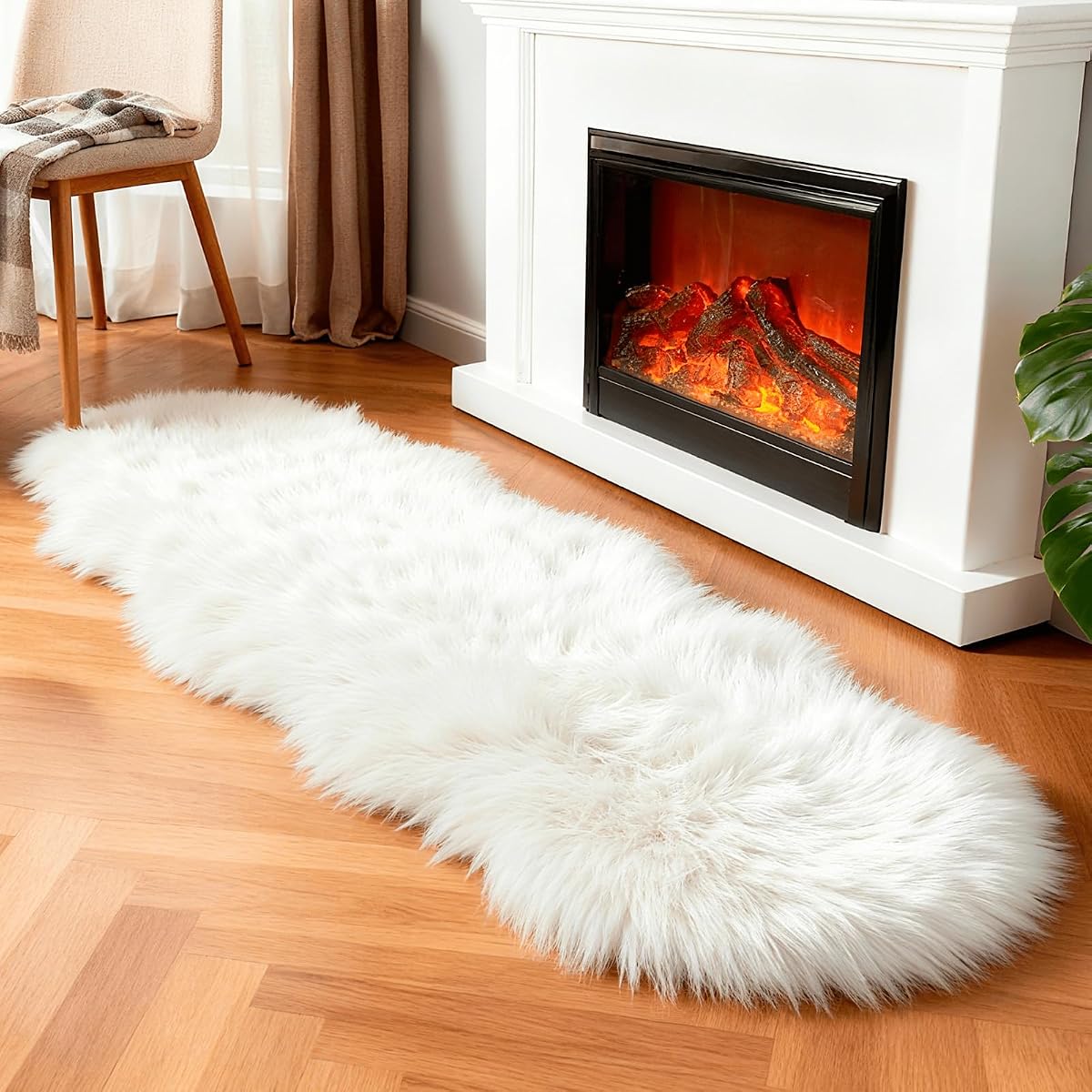 Gray Faux-Sheepskin Plush Winter Floor Mat Set 2-Piece Front product photo